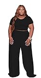 Tycorwd Women's Plus Size Two Piece Outfits Sweatsuits Sets Sexy Backless Crop Tops Wide Leg Pants Tracksuit Sets Black2 2XL