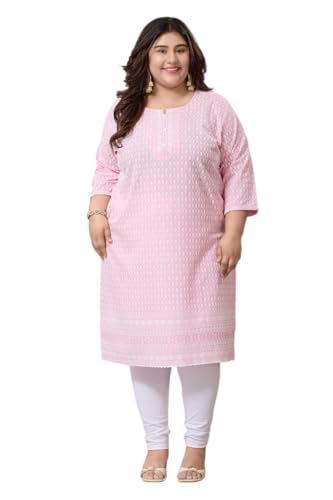 Image of DREAM & DZIRE Chikankari Kurti for Women of Cotton in Plus Size & Small Size.