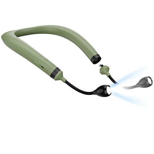 OUTXE Neck Lights Hands Free, Around Neck Lights 4000mAh, 3 Brightness Level, Bendable Arms, Rechargeable, Long Lasting, LED Neck Camping Light, Perfect for Camping, Hiking, Knitting, Repairs (Green)