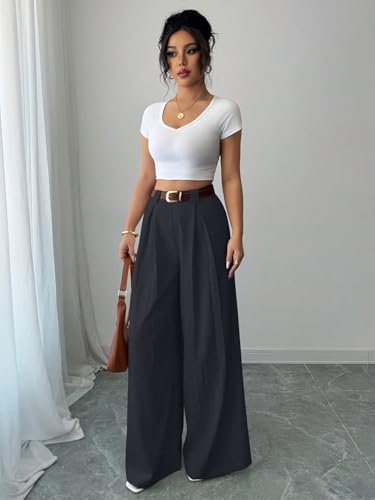 Image of Aahwan Solid High Waist Straight Korean Loose Pleated Wide Leg Trouser for Women's & Girl's