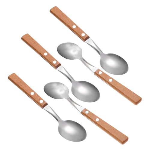 MUCKLILY 5Pcs Stainless Steel Dessert Spoons with Handles Multipurpose Utensils for Ice Watermelon and Beverages Household Tableware