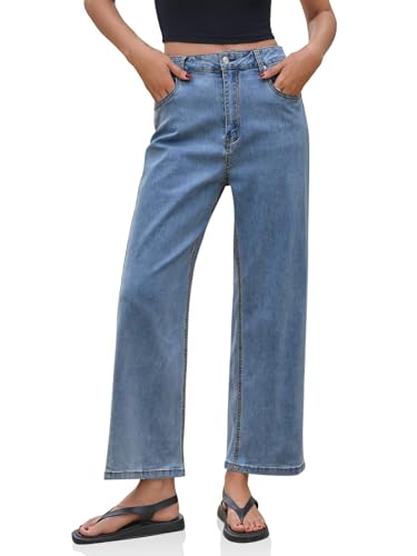 Cicy Bell Womens Baggy Horseshoe Jeans Boyfriend Wide Leg Vintage Mid Rise Cropped Denim Pants (US, Numeric, 10, Regular, Regular, Blue)3