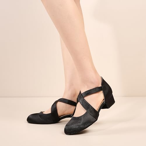 Ballroom Dance Shoes Salsa Latin Dancing Shoes Women for Social Beginner Closed Toe 1 1/2 inches Heels S144
