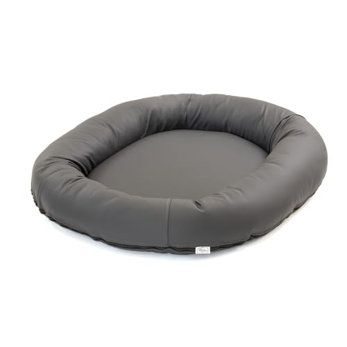 Wallace & Jones | Premium Hundebett Bolton Hundesofa 63x50 cm Hundecouch aus Kunstleder Hundebett für kleine Hunde, verdeckter Zipper, waschbar, rutschfest, dunkelgrau