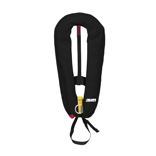 awn Supralite Schwimmweste, 170N, ISO 12402-3, vollautomatisch mit Schrittgurt, D-Ring und Bergeschlaufe, ohnmachtssicher, leicht und verstellbar, Rettungsweste, Schwimmhilfe Erwachsene, Schwarz
