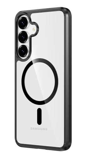 Image of NISHTECH for Samsung Galaxy S24 FE 5G Case: Clear Magnetic Slim Fit Case Compatible with Magsafe Rugged Protective Transparent Cover (Black Magnetic)
