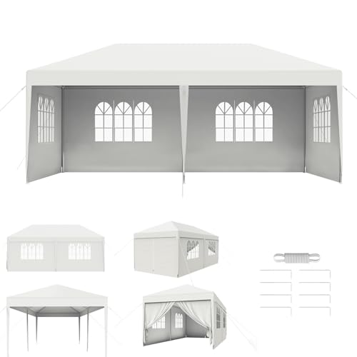 Aufun Pavillon Partyzelt 3x6 m Wasserdicht Festzelt Bierzelt Gartenzelt Outdoor Gartenpavillon UV Schutz mit 6 abnehmbaren Seitenwänden & Dach Winterfest Camping Zelt- Weiß