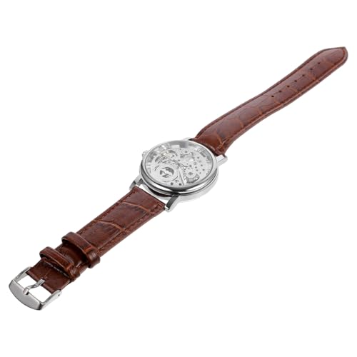 Healeved Mecánico Manual Hombres Hueca y Correa de PU Color y Marrón Winner