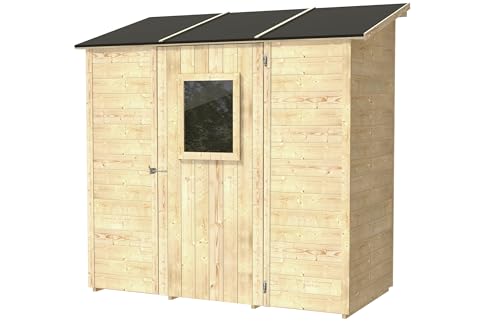 Caseta de Jardín Vaniglia Addossata 207x102 de Madera de Abeto Natural 19 mm con Puerta con Ventana, Techo y Suelo machihembrado, Montaje en Kit, certificación PEFC