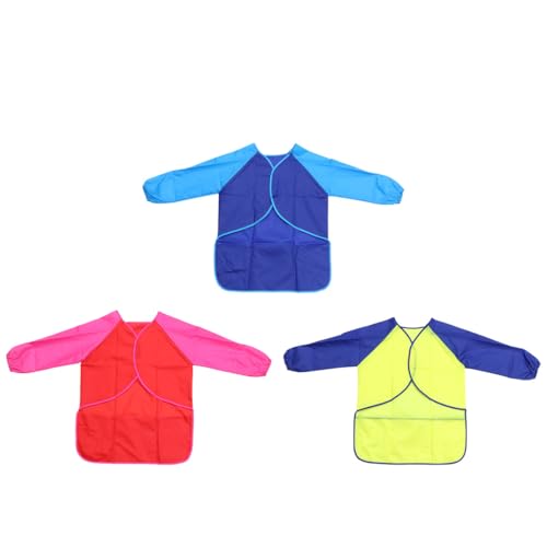 Didiseaon Delantal de Pintura para 3 Piezas Rojo Azul Real Amarillo Mangas Largas Bata de Arte Infantil para Manualidades y Protección de Ropa