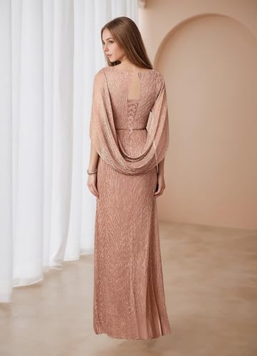 Sparkly Mermaid Mother of Bride Dresses for Women Cape Sleeves Wedding Guest Dress Long Formal Gowns4