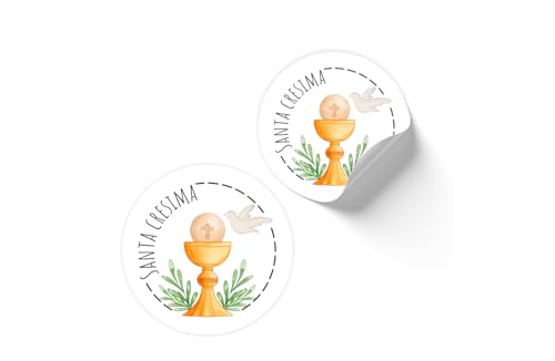 25 Etichette adesive rotonde per bomboniere cresima, adatte per ragazze e ragazzi, chiudibusta, la mia cresima. Design 02 colomba bianca