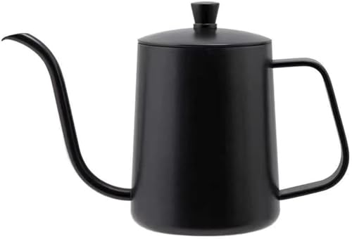 コーヒーポット ドリップ ドリップケトル コーヒー ケトル 細口 グースネック 蓋付き ステンレス製 人気 コーヒーやかん ハンドパンチ ロング スパウト 注ぎ込む ティー 珈琲 珈琲考具 アウトドア キャンプ (600ML,ブラック【カバー付き】)