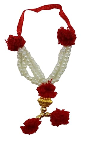 ARTISKRITI Small Mala for God Idol Small Mala Garland Haar for Car Idols, Moti Mala for Statue, Figurines, Set of 12 (White and Red Moti)