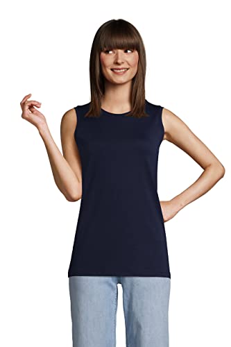Lands  End Womens Supima Cotten Crew Neck Tank Radiant Navy Regular Large