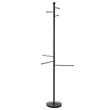 EZOWare Standing Coat Rack, Stylish Modern Bedroom Bathroom Entryway Coat with Hat Rack Cloth Hanger For Jackets, Hats, Scarves, Purses, Suits, Umbrellas - Black