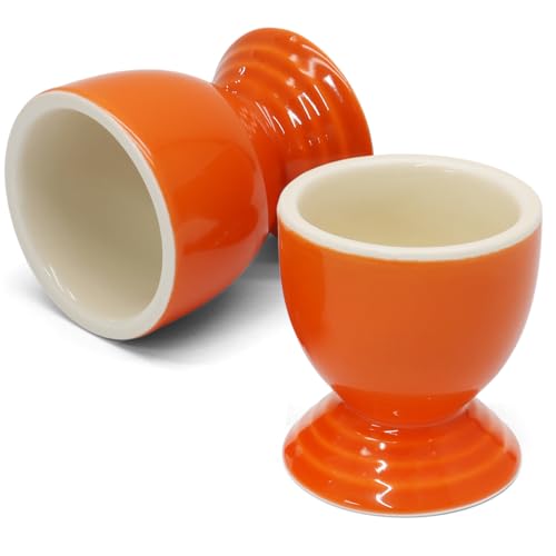 Image of Orange Egg Cup Set of 2, Stoneware Ceramic Boiled Egg Holder