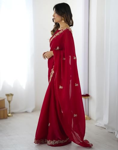 Image of SIRIL Women's Tissue Silk Sequence Embroidery Saree with Unstitched Blouse Piece