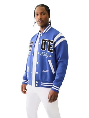 True Religion Men's True Uni. Varsity Jacket - Mazarine Blue | Classic Baseball Jacket3