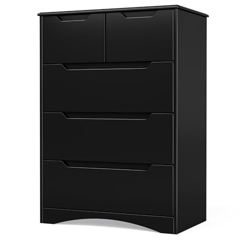 Bealife Cajonera 5 Cajones 41x72x94 cm - Mueble Estrecho con Estructura Reforzada para Dormitorio o Entrada (Negro)