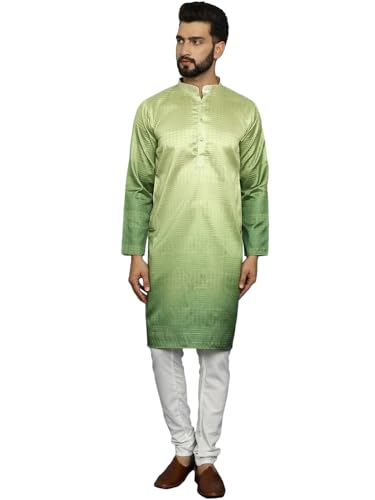 Image of SOJANYA (Since 1958, Men's Jacquard Silk Multi Shade Sequinned & White Pyjama Set