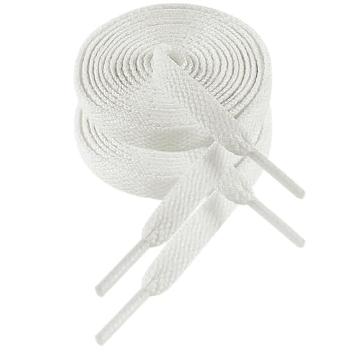 VSUDO Schnürsenkel Weiß 120 cm Flach – 8mm Breite Schnürsenkel für Sneaker, Sportschuhe, Kinderschuhe – White Shoelaces, Ersatz Schuhband für Damen & Herren (1 Paar-Weiß-120cm)