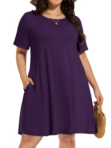 Image of elescat Plus Size Summer Dresses for Women Casual Short Sleeve Pockets Loose Oversized T Shirt Sundress 2026