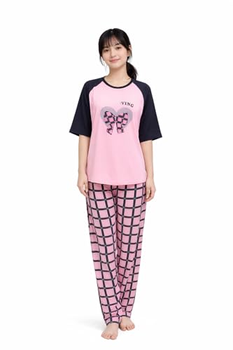 Image of Womens Night Dress Pajama Set Soft Stretchable Spandex Nightwear Night Suit Ladies Loungewear Sleepwear Two Piece Top and Pyjama Set for Women