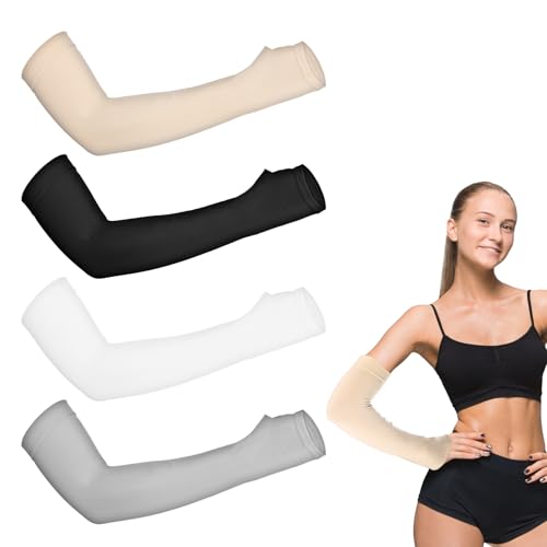 CIATBYYJ 4 pares de mangas protectoras para brazos, suaves y transpirables, para jugar al voleibol, ciclismo, baloncesto, correr y trabajar al aire libre, Blanco, negro, color de piel y gris