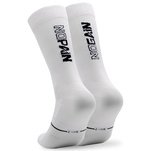 NORTEI Calzini Ciclismo e Corsa Uomo e Donna, Traspiranti, Imbottiti, Calze per Bici, MTB, Spinning, Crossfit, Palestra (L-XL, Bianco)