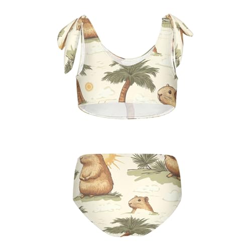 Capybara Palm Tree Sun Cloud Girls Tankini Swimsuit Kids Bikini Sets 2 Pcs Bathing Suit 3T2
