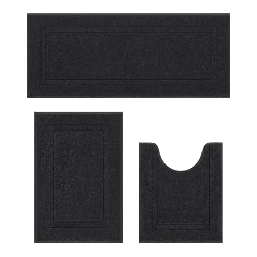 SHACOS Black Bathroom Rugs Sets 3 Piece Bath Mat U Shaped Toilet Rug