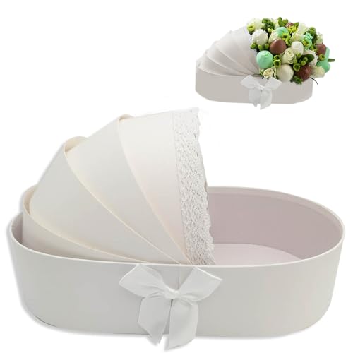 QRQR Cesta de cartón con forma de cesta para baby shower, papel maché decorativo para dulces flores (blanco)