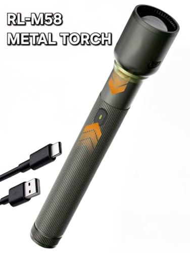 Image of RL-M58 300W Super Bright Metal Torch Light, Rechargeable Battery, Zooming Head, Type-C Charging, Long Range LED Flashlight for Outdoor & Camping