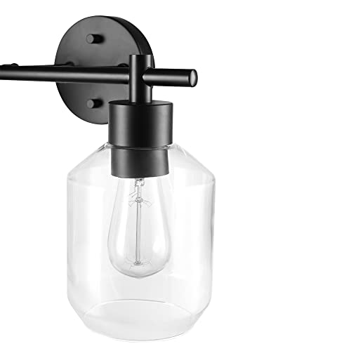 Image of Globe Electric 3-Piece Powder Room Set, Matte Black, 2-Light Vanity with Clear Glass Shades and Matching Hardware, 51850