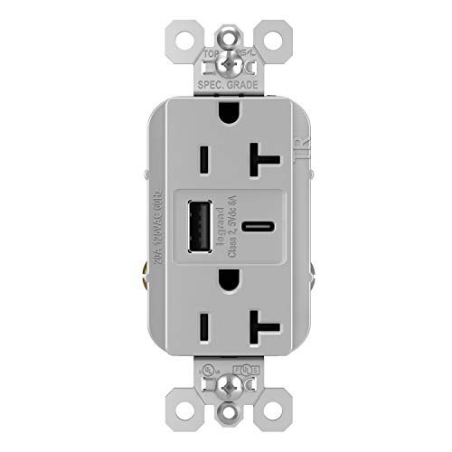 Pass & Seymour R26USBAC6W Radiant 15A Hybrid Type-C Ultra-Fast 6.0A Cargador USB de pared doble y resistente a manipulaciones, color blanco, CA residencial Cover