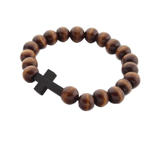 COLORFUL BLING Fashion Religious 10MM Wooden Beads Cross Bracelet for Men Women Faith Prayer...