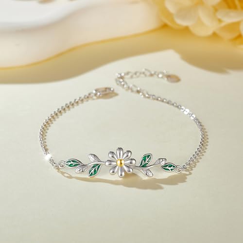 Daisy Bracelet 925 Sterling Silver Leaf Bracelets Flower Jewelry Daisy Bracelets For Women Daisy Lovers Mom Wife3