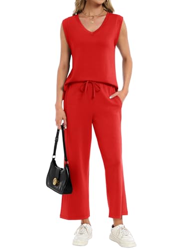 YOKGO Two Piece Sets for Women Summer Outfits V Neck Lounge Sets Business Casual Vacation Travel Matching Set — view 2