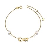 SISGEM 14k Gold Infinity Anklets for Women, Real Pearl Love Knot Ankle Bracelet Jewelry Gifts for He