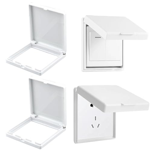 Yotlein 4 Pièces Cache Prise, Cache Interrupteur Mural, Type 86 Cache Prise Etanche Electrique Murale, Cache Prise Exterieure Etanche, pour Salle de Bain, Jardin, Cuisine - Blanc