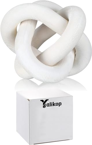 Yalikop Wood Chain Link Decor 3 Knot Hand Carved Coffee Table Modern Farmhouse Shelf Boho Rustic Decorative Objects for Home Living Room Bedroom Decorations (White)