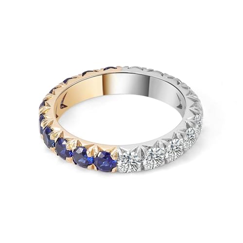 18K Gold Wedding Band Ring Round Shape White Blue Lab Created Sapphire Moissanite Rings for Womens Engagement3