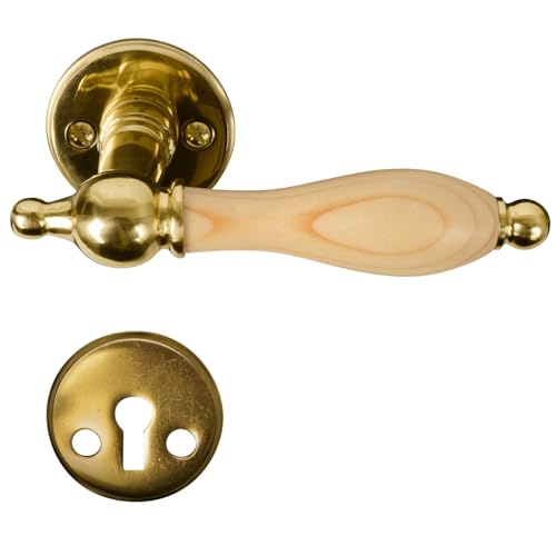 Türgriff aus Messing mit Naturgriff – Rosetten, Schlüsselplatte und Schrauben im Lieferumfang enthalten – elegantes und solides dänisches Design für Innentüren (30-45 mm)