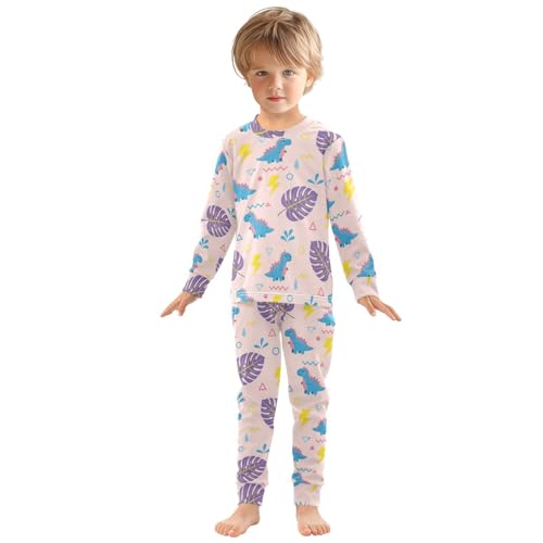 Pajama Sets Long Sleeve Dinosaur Leaves Triangle Soft Comfy Sleepwear 2 Piece PJS 3-8T2