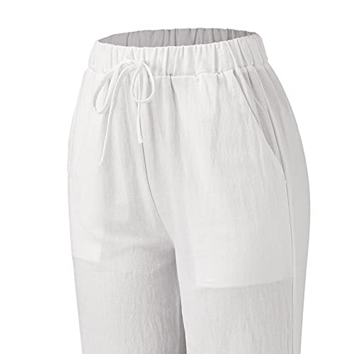 Women's Cotton Pants Solid Drawstring Loose Casual Solid Wide Leg Pants Comfortable Breathable Classic Lounge Pants4