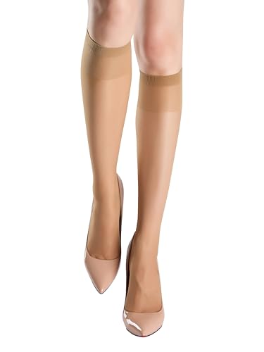 leg elegant Sheer Knee High Stockings for Women, 6 Pairs Knee High Transparent Toes Nylons Pantyhose for Women (Nude-110)