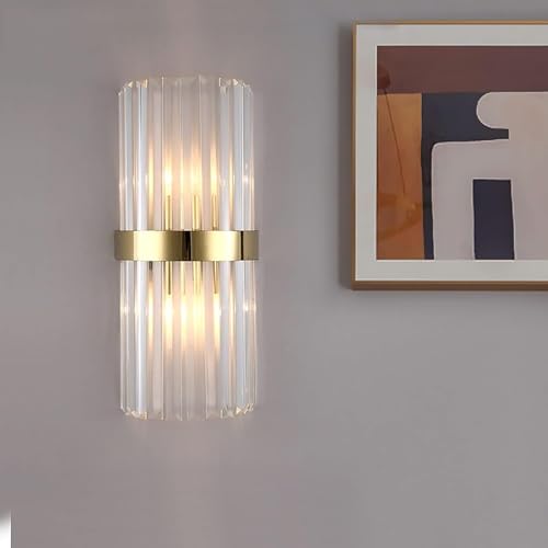 Genérico Aplique de Pared de Cristal Elegante con Base Dorada Luz de Pared de Cristal Transparente para Dormitorio Sala de Estar Comedor Pasillo Y Escaleras