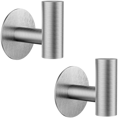 YUET 2 Pcs Silver Bathroom Towel Hook Self Adhesive,Stick on Coat Hooks Robe Hook SUS 304 Stainless Steel Heavy Duty Door Hanger Robe Clothes Closet Sponges Holder for Bathroom Hotel (Brushed Nickel)