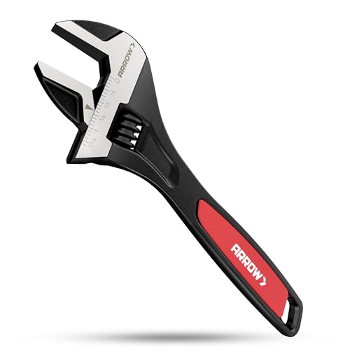 ARROW 10-Inch Adjustable Wrench, Cr-V Steel, Wide Jaw Black Oxide Wrench with Inch/Metric Laser Scales, Non-Slip Grip & Hanging Hole, for Home, Garage, Workshop and DIY 10 inch